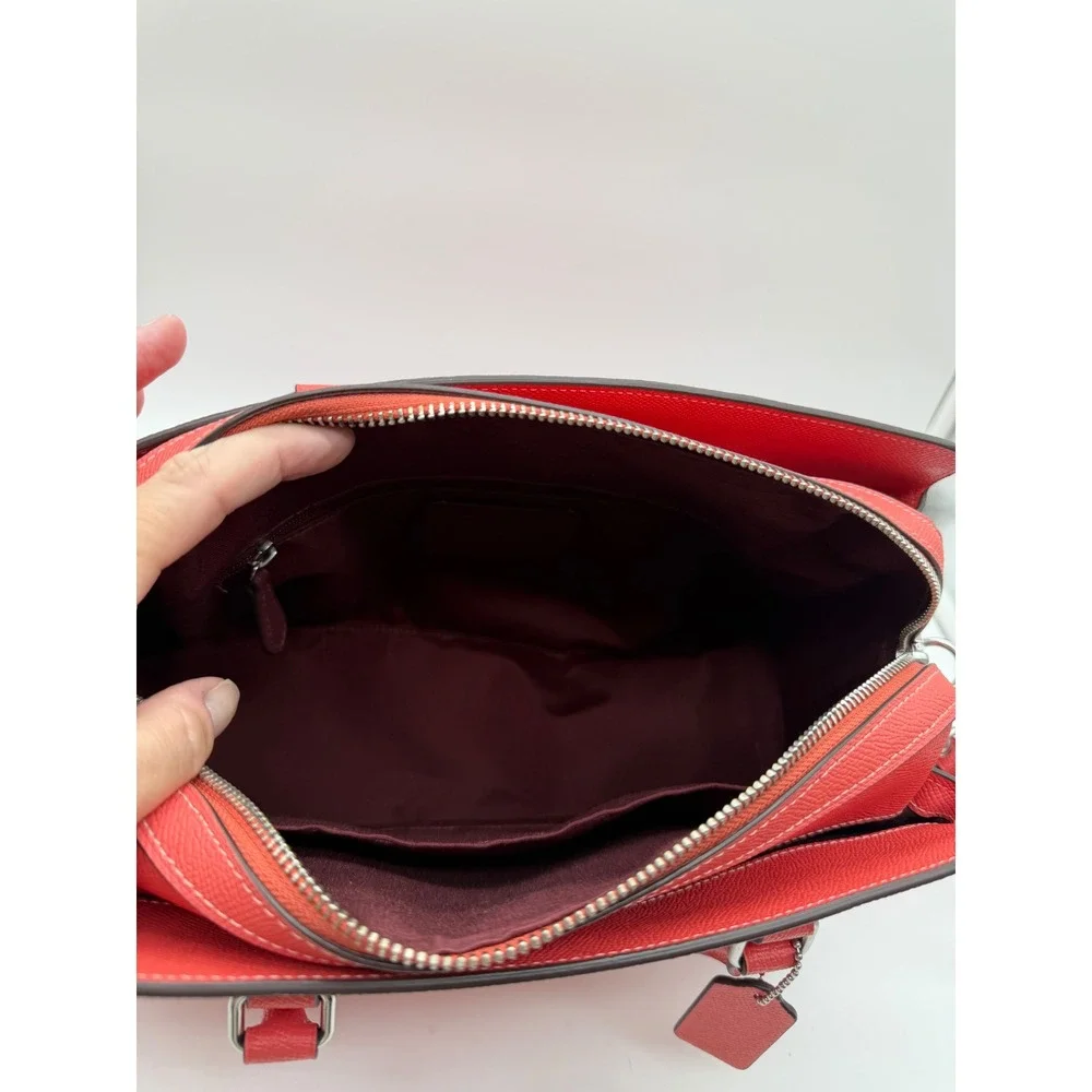 Coach Lillie Carryall Satchel Red Crossgrain Leather Handbag 91493